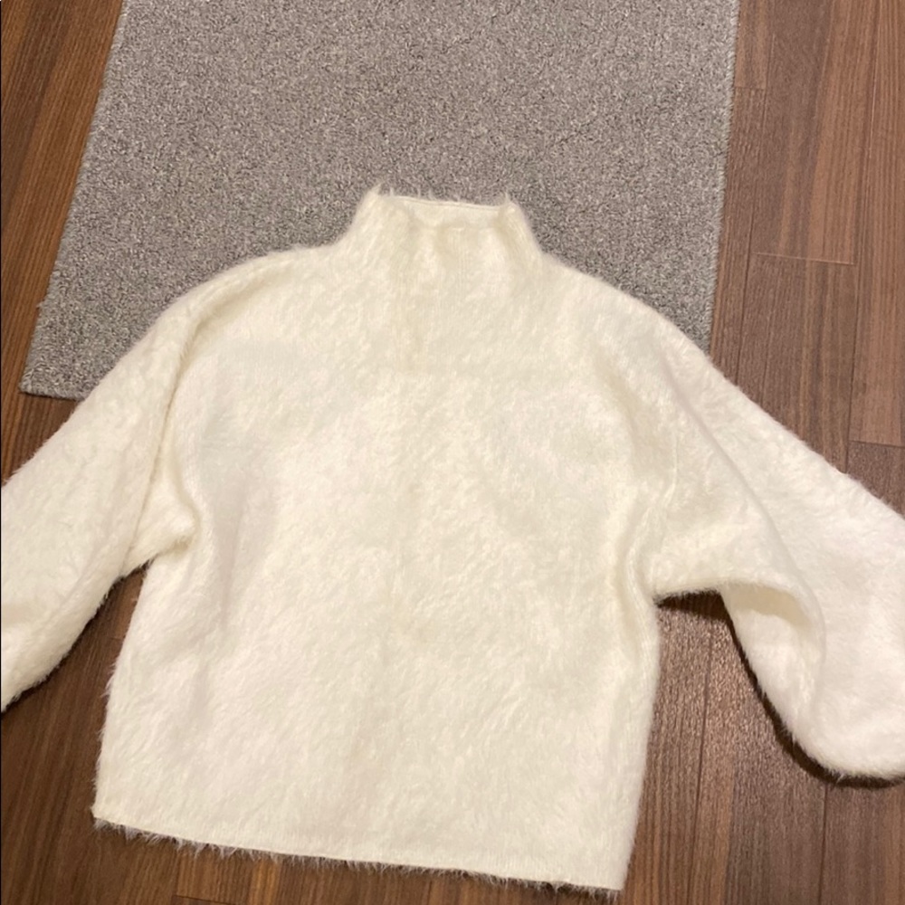 White fuzzy sweater mock neck